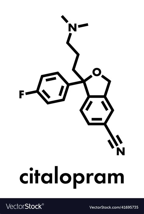 Citalopram Anti Depressant Drug Molecule Skeletal Vector Image