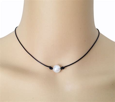 Mm Cultured Freshwater White Pearl Necklace Single Pearl Black