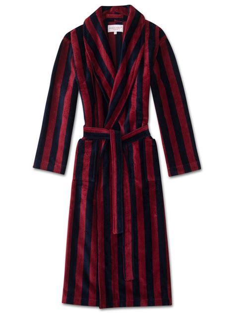 Derek Rose Aston Striped Pattern Cotton Blend Towelling Bathing Robe In