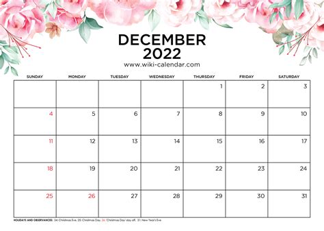 December 2022 Wiki Calendar