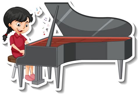 Cartoon Character Sticker With A Girl Playing Piano 2861115 Vector Art