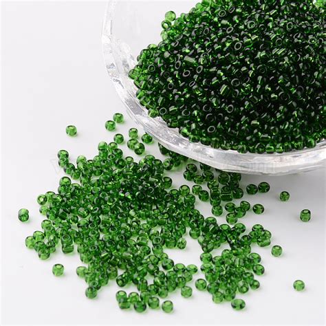 120 Glass Seed Beads Transparent Round Dark Green 2mm Hole 1mm