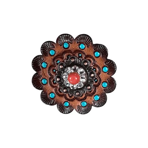 Coral And Clear Copper 1 European Crystal Concho And Leather Rosette