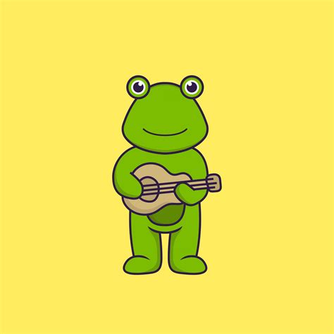 Cute Frog Playing Guitar Animal Cartoon Concept Isolated Can Used For