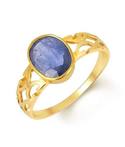 Kundali Gems Natural Neelam Blue Sapphire Gold Gemstone Ring Having
