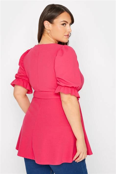 Yours London Plus Size Hot Pink Sweetheart Peplum Top Yours Clothing