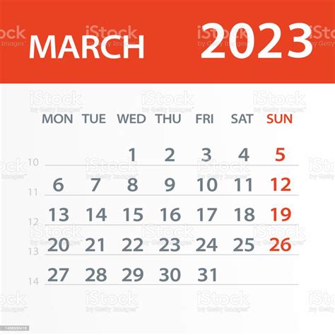 Ilustración De Hoja De Calendario De Marzo De 2023 Ilustración