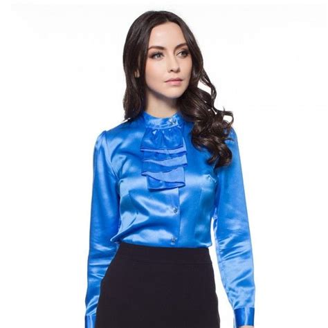 Royal Blue Silk Blouse For Women Long Sleeve Round Neck Silk Blouse Blouses For Women Long