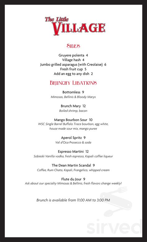 The Little Village menu in Baton Rouge, Louisiana, USA