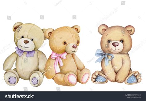 Three Cute Cartoon Teddy Bears Sitting Ilustraci N De Stock