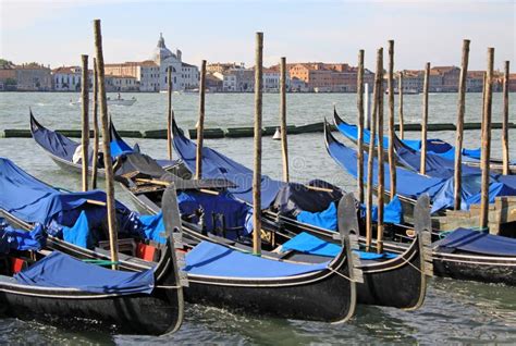 Covered Gondolas In Venice Lagoon Stock Photo Image Of Gondolas