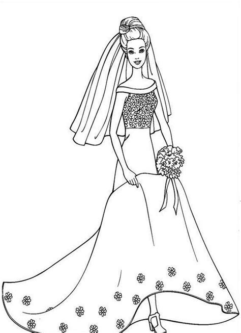 Just click on download button and the image will be saved automatically on the device you are using, click it and download the barbie wedding coloring pages. Dibujos de los vestidos de Barbie para colorear
