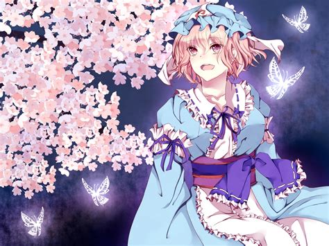 Butterfly Cherry Blossoms Flowers Hat Japanese Clothes Kimono Pink Eyes