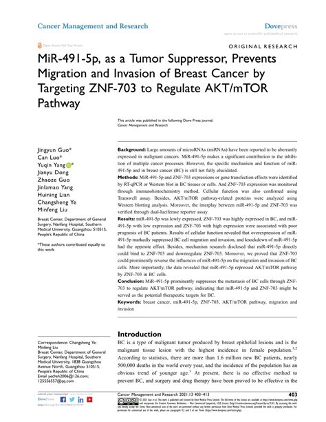 pdf mir 491 5p as a tumor suppressor prevents migration and invasion of breast cancer by