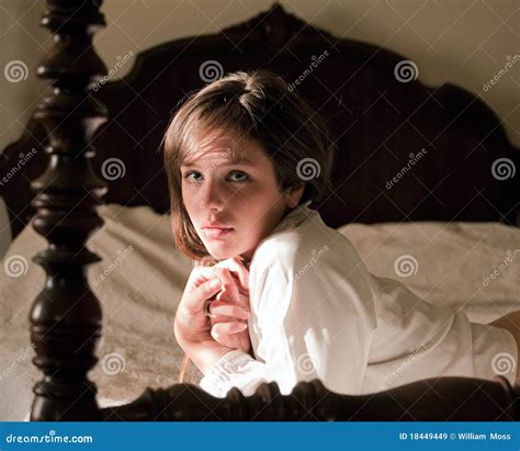 Beautiful Young Woman On Bed Stock Image Image Of Bedpost Bedroom 18449449