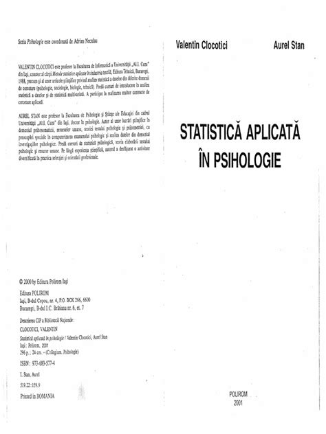 Statistica Aplicata In Psihologie Aurel Stan Si Valeriu Clocotici Pdf