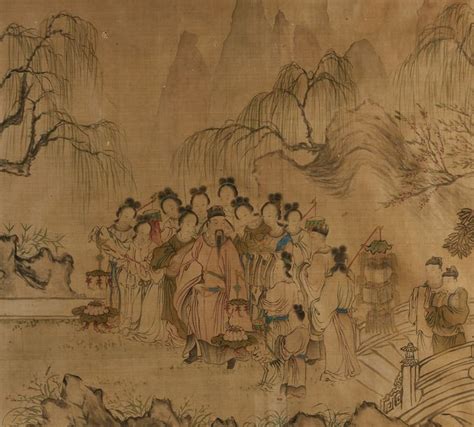 Chinese School 19th Century The Emperor Tang Minghuang Accompanied