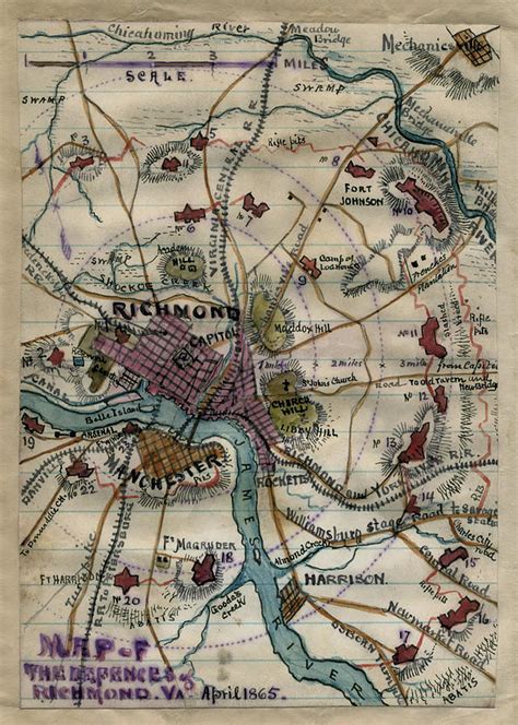 Vintage Richmond Virginia Civil War Map 1865 Drawing By