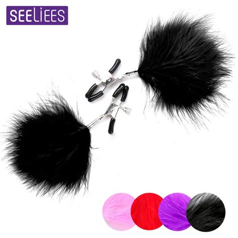 Seeliees Black Feather Nipple Clamps Couple Sex Bdsm Games Toy Erotic