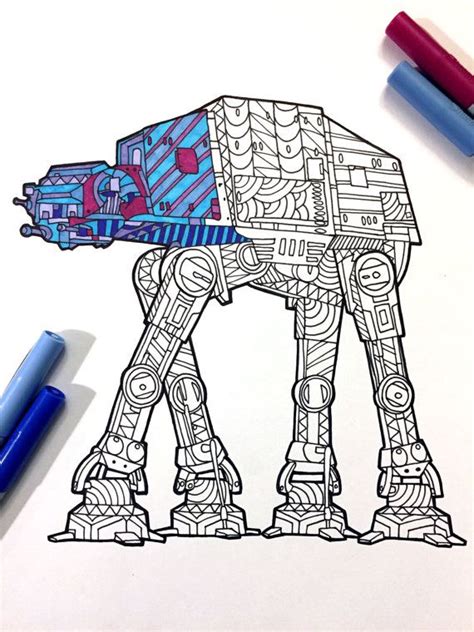 The coloring page is available for free online and can be printed to be used as starwar series collection scrapbook cover. AT-AT Walker - Star Wars - PDF Zentangle Coloring Page by ...