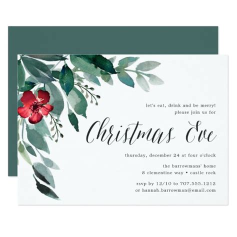 Holiday Blossoms Christmas Eve Dinner Invitation