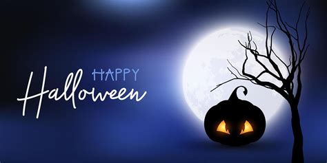 Halloween Banner With Spooky Pumpkin Against Moonlit Sky 694454 Vector
