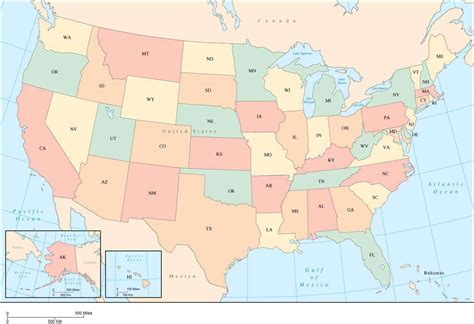 Usa Multi Color Map With States And State Abbreviations