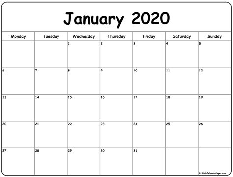 Impressive Printable Calendar 2020 Monthly Starting Monday Monthly