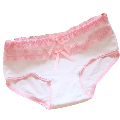 Double Bows Lace Cotton Women Underwear Sexy Lace Womens Panties Middle Waist Cotton Briefs