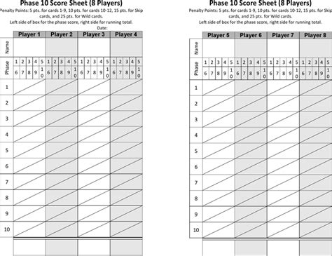 Printable Euchre Score Cards For 10 Players