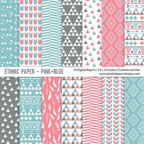 A Collection Of Pink And Blue Digital Papers With Different Patterns On
