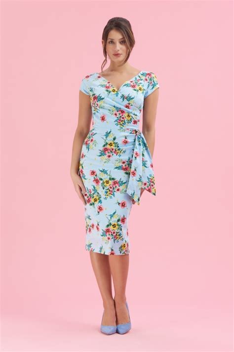 the pretty dress company hourglass pencil dress in springtime floral