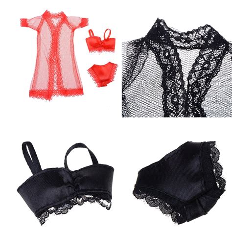 High Quality 3pcsset Sexy Fashion Clothes For Barbie Doll Pajamas Lingerie Nightwear Lace Night