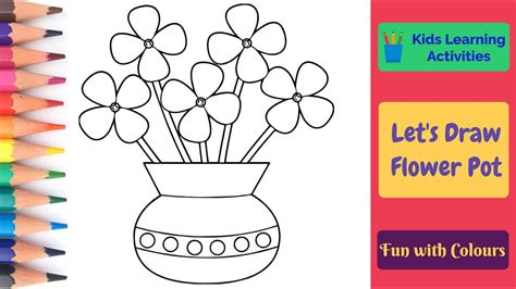How To Draw Flower Pot Colorful Flower Pot Drawing Tutorial For