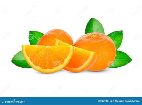 Orang Fruit Isolate Orange With Leaves Isolated On White Stock Image