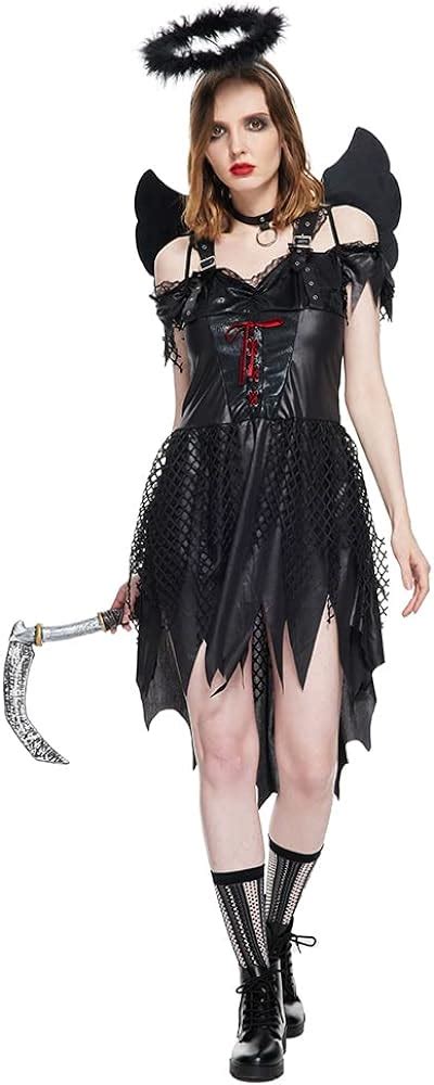 Amazon Com Megartico Halloween Women Sexy Dark Fallen Angel Costume With Wing For Adult Black