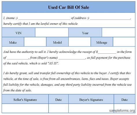 Check with your local department of motor vehicles for verification. used car pictures: Used Car Bill Sale Form Sample Sample
