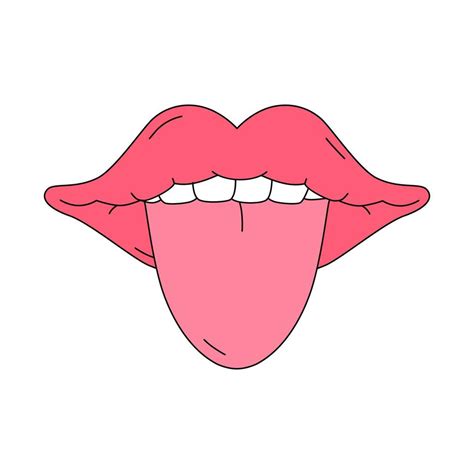 Open Mouth With Tongue Sticking Out In Traditional Cartoon Style Vector Illustration Isolated