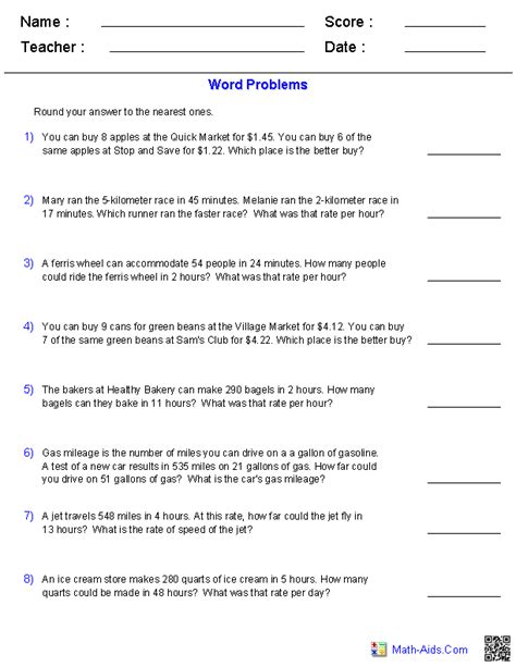 Proportional Numbers Ab 8 Grade Worksheets