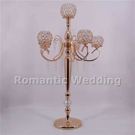 Free Shipment 6pcslots 5 Arm Luxury Tall Crystal Metal Candlestick