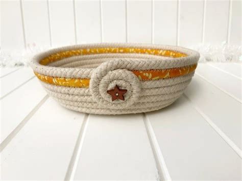 Coiled Rope Bowl Medium Sized Bowl With Yellow Batik Trim Mothers Day