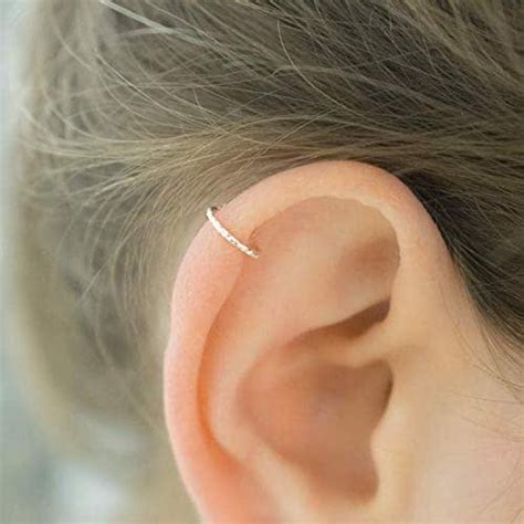 Helix Earring Cartilage Piercing Diamond Cut Hoop Sterling Silver Top