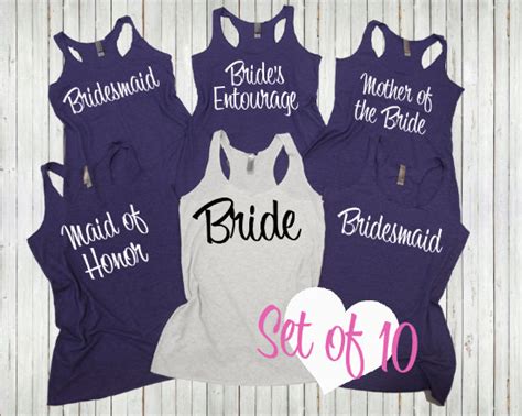 Diy with white letters and swarovski elements crystals. 10 Bridesmaid Tank Top. Bachelorette Shirts. Set Of 10 Bridesmaid Shirts. Wedding Tank Tops ...