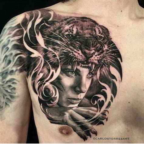 Incredible Work Chest Piece Tattoos Black And Grey Tattoos Circle