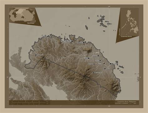 Camarines Norte Philippines Sepia Labelled Points Of Cities Stock