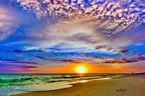 Pensacola Beach Saturated Landscape Colorful Sky Puffy