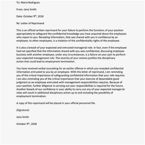 Employers would usually remove a manager who violates. Sample Letters of Reprimand for Employee Performance