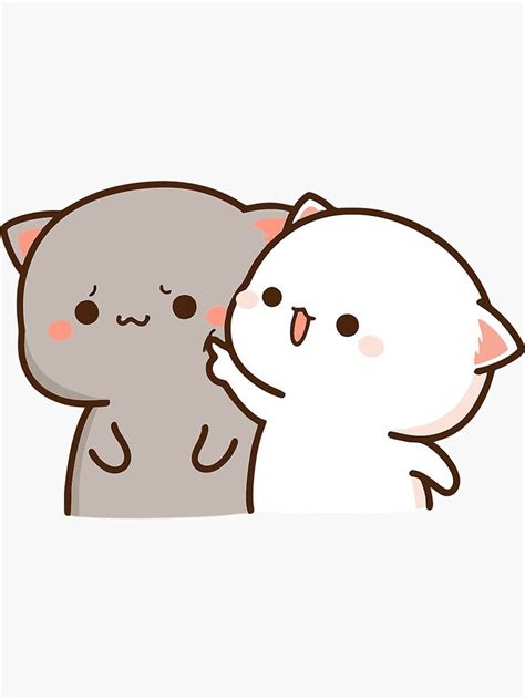 Peach And Goma Mochi Cat Love Teasing Sticker By Couplesemotion Cute