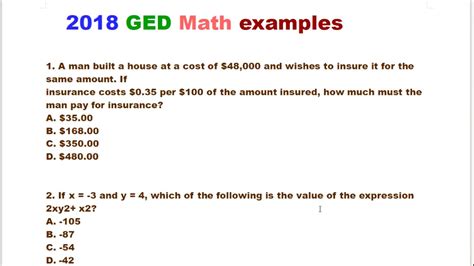 2018 Ged Math Practice Questions Youtube