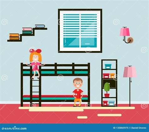 Kids Room With Bed And Window Stock Vector Illustration Of Brother